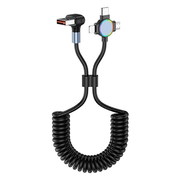 For iPhone 15 Series 1.5m Elbow USB-A to 8 Pin+Micro USB+Type-C 3-in-1 Stretchable Spring Data Cable - Style A