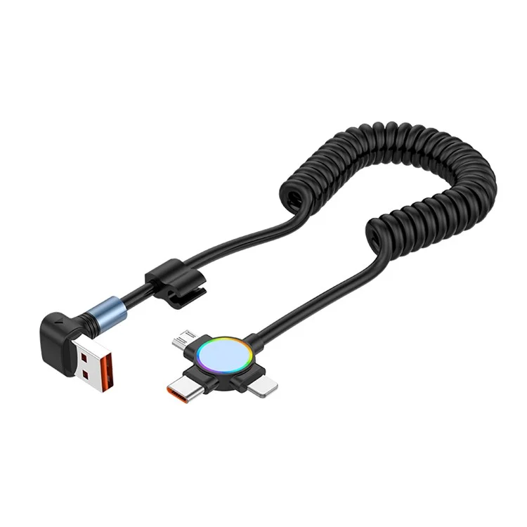 For iPhone 15 Series 1.5m Elbow USB-A to 8 Pin+Micro USB+Type-C 3-in-1 Stretchable Spring Data Cable - Style A