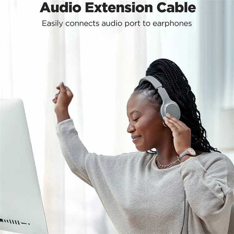 JOYROOM SY-A09 1.2m 3.5mm Male to Female Audio Cable Nylon Braided AUX Audio Extension Cable - Black