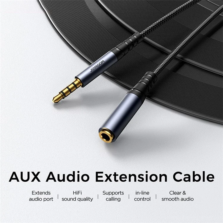 JOYROOM SY-A09 1.2m 3.5mm Male to Female Audio Cable Nylon Braided AUX Audio Extension Cable - Black