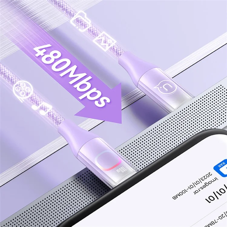 USAMS XM Series US-SJ640 Tipe-c Typ PD PD 100W Кабела Данные Данные Данные 1.2 Нейлоновый Плетеный Кабель с Красочным Светом - Градиент Черный