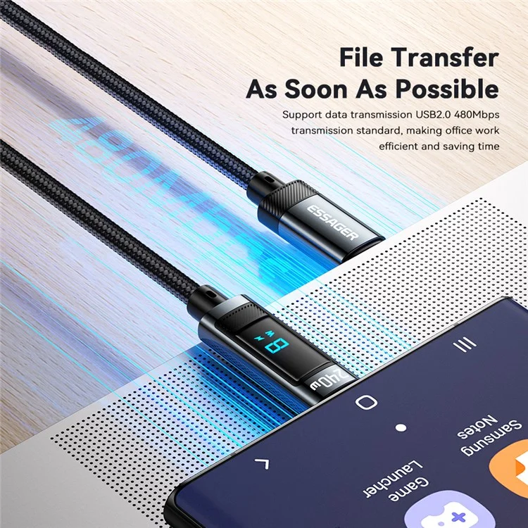 ESSAGER ES-X47 240W Digital Display Quick Charging Data Cable 1m Type-C to Type-C Charging Cord
