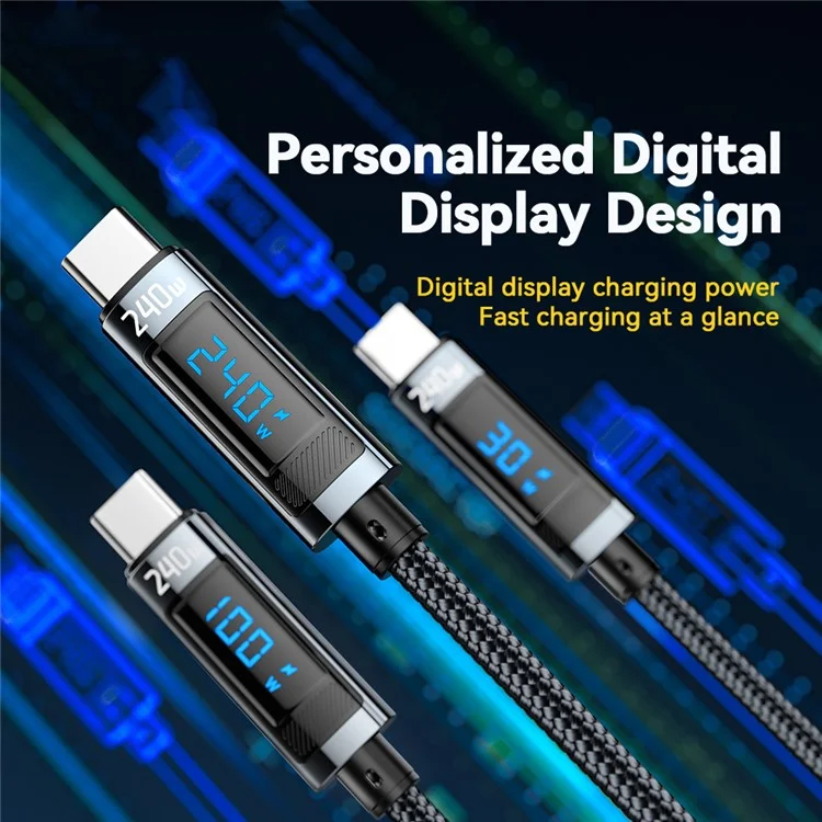 ESSAGER ES-X47 240W Digital Display Quick Charging Data Cable 1m Type-C to Type-C Charging Cord