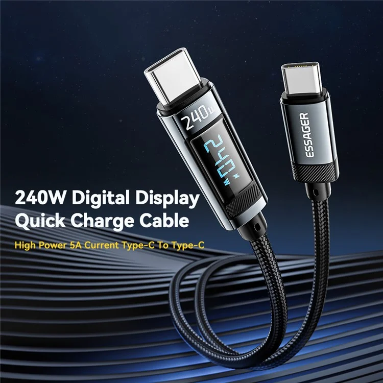 ESSAGER ES-X47 240W Digital Display Quick Charging Data Cable 1m Type-C to Type-C Charging Cord