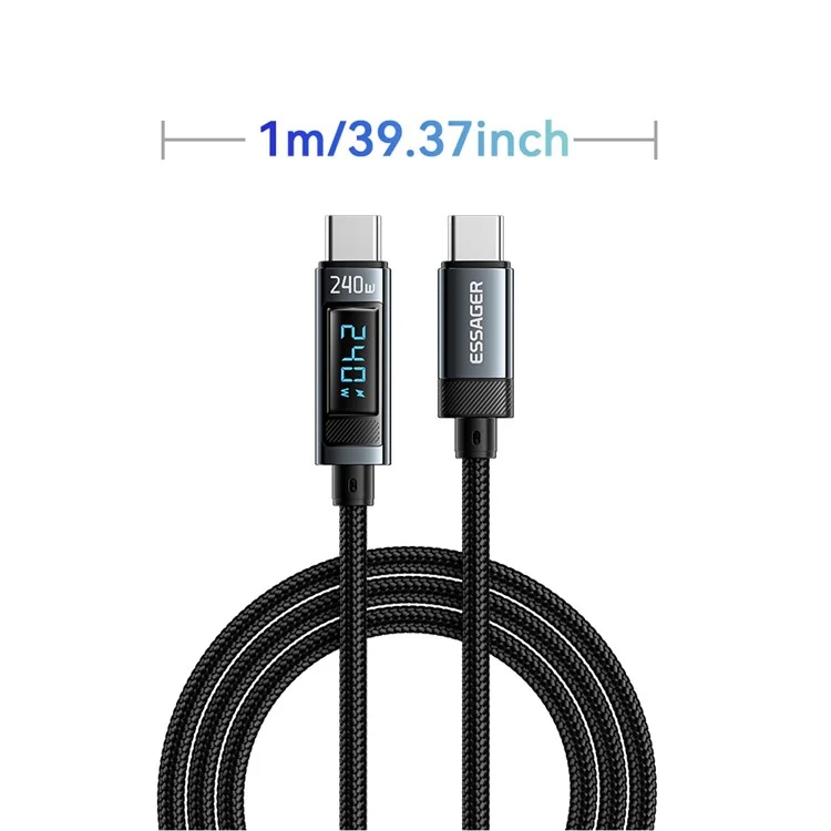 ESSAGER ES-X47 240W Digital Display Quick Charging Data Cable 1m Type-C to Type-C Charging Cord