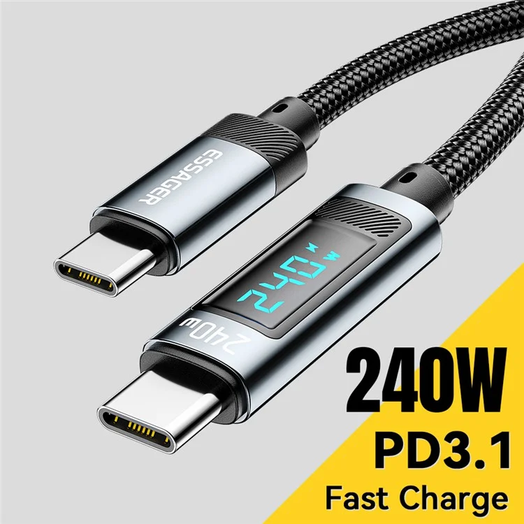 ESSAGER ES-X47 240W Digital Display Quick Charging Data Cable 1m Type-C to Type-C Charging Cord