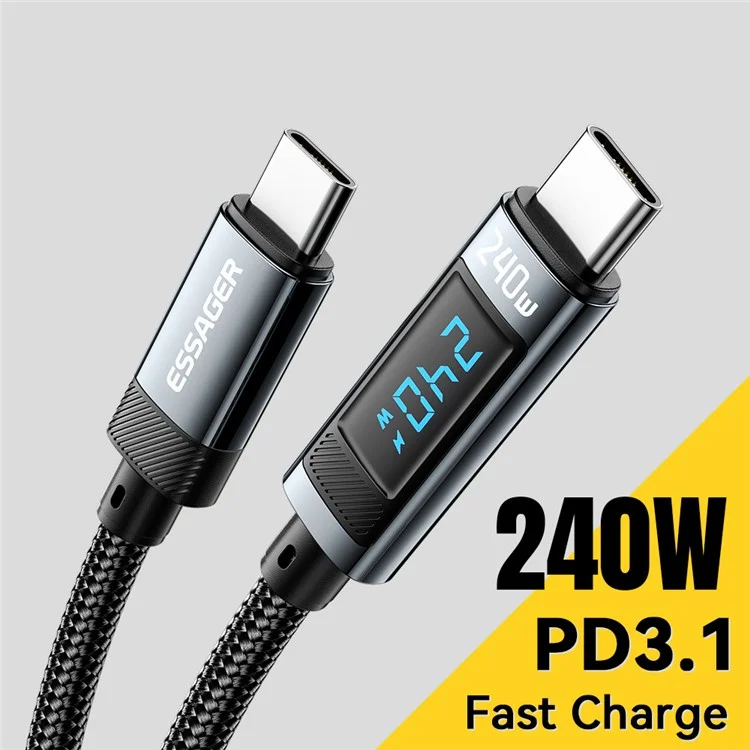 ESSAGER ES-X47 240W Digital Display Quick Charging Data Cable 1m Type-C to Type-C Charging Cord