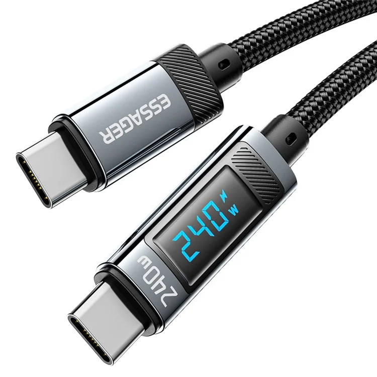 ESSAGER ES-X47 2m Type-C to Type-C Charging Cord 240W Digital Display Quick Charging Data Cable