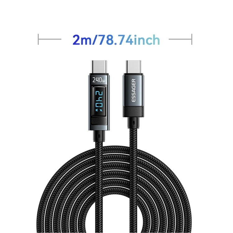 ESSAGER ES-X47 2m Type-C to Type-C Charging Cord 240W Digital Display Quick Charging Data Cable