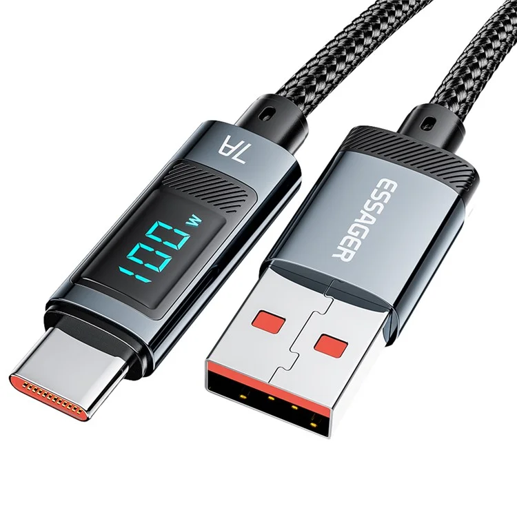 ESSAGER 1m 7A Super Charge Data Cable USB-A to Type-C Charging Cable with Digital Display