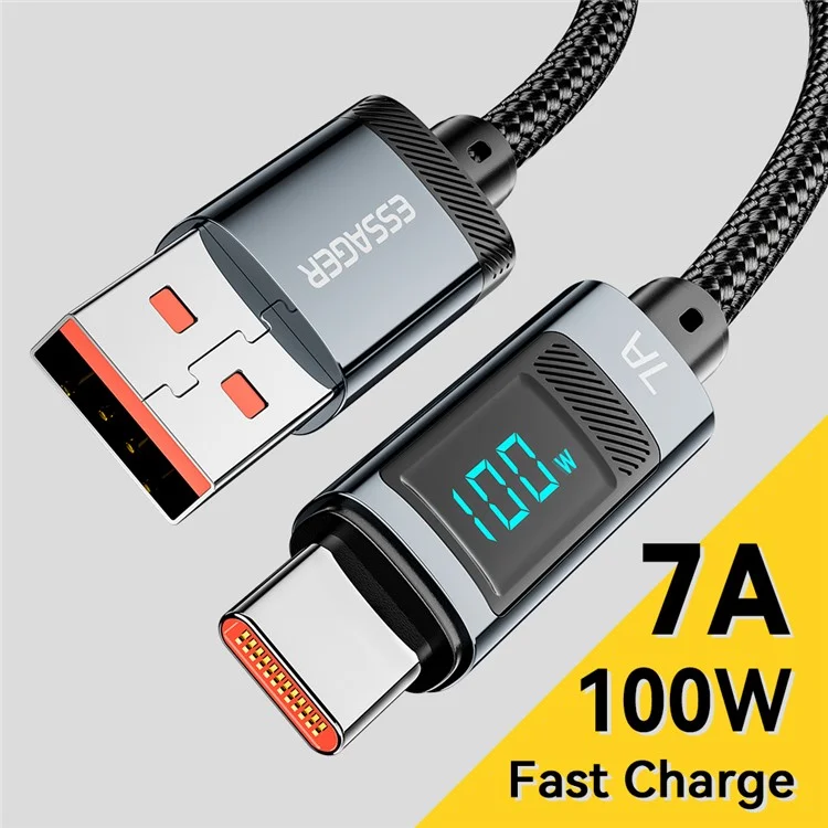 ESSAGER 2m Digital Display 7A Fast Charging Cable USB-A a Type-C 480Mbps Cable de Datos
