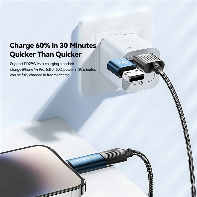 ESSAGER Starlink 1m 65W 4 en 1 Cable de fecha USB-A / Type-C a Type-C / 6 clavijas Cargador de teléfono - Negro