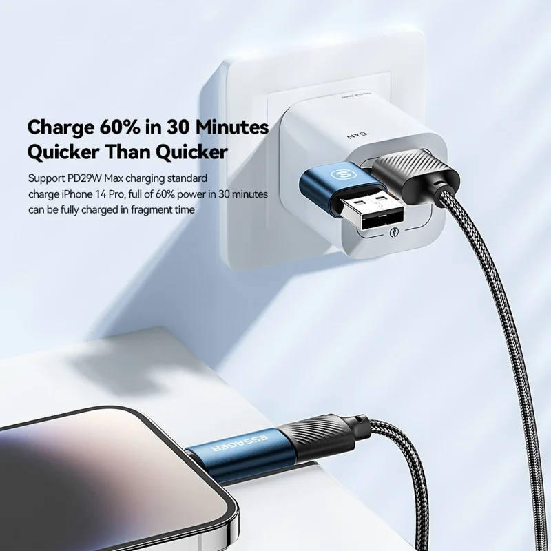 ESSAGER Starlink 1m 65W 4-in-1 Date Cable USB-A / Type-C to Type-C / 6 Pin Phone Charging Cord - Blue