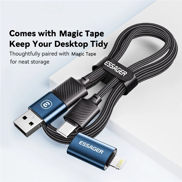 ESSAGER Starlink 0.3m 65W Charging Cable USB-A / Type-C to Type-C / 6 Pin 4-in-1 Data Cord - Black
