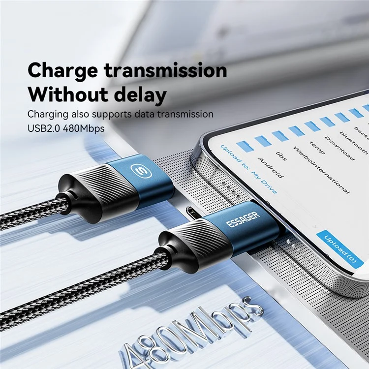 ESSAGER Starlink 0.3m 65W Charging Cable USB-A / Type-C to Type-C / 6 Pin 4-in-1 Data Cord - Black