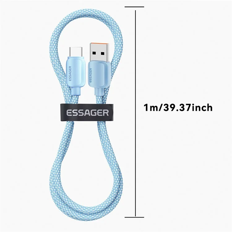 ESSAGER 1m A-C 7A 100W Date Cable USB-A to Type-C Fast Charging Cord - Black
