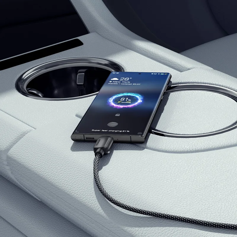 ESSAGER 1 m A-C 7 A 100 W Kabel danych USB-A do typu C, szybkie ładowanie – beżowy