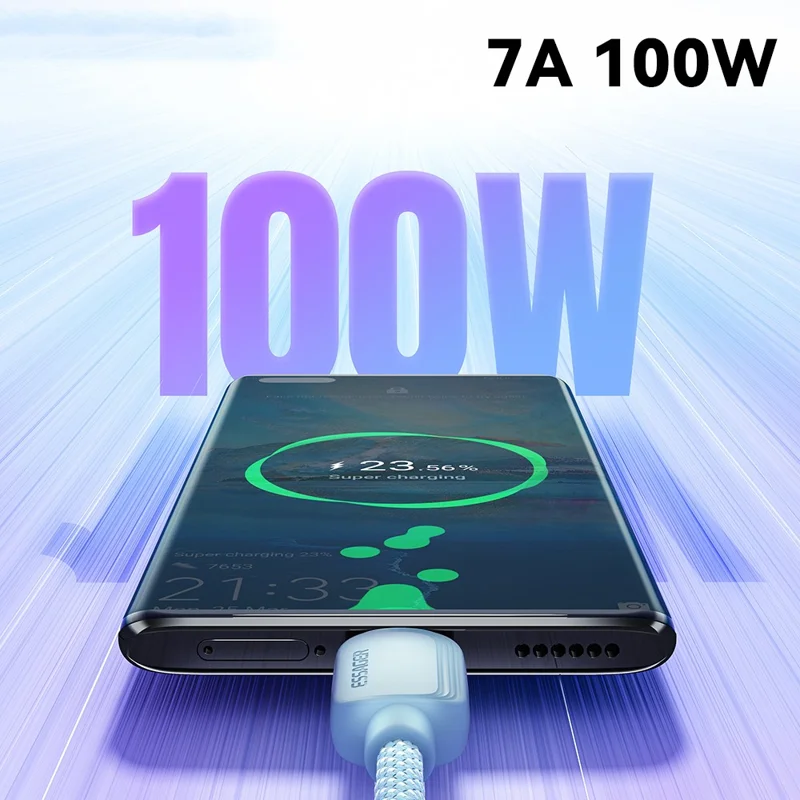 ESSAGER 1 m A-C 7 A 100 W Kabel danych USB-A do typu C, szybkie ładowanie – beżowy
