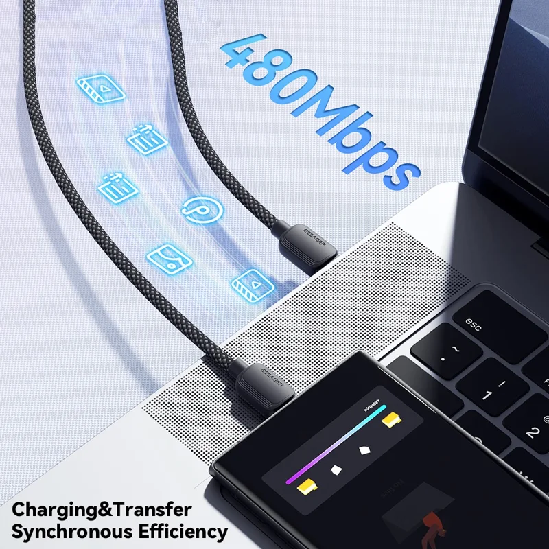 ESSAGER 1 m A-C 7 A 100 W Kabel danych USB-A do typu C, szybkie ładowanie – beżowy