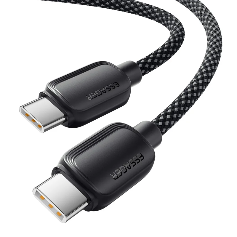 ESSAGER 2m C-C 100W Fast Charging Cable Type-C to Type-C Braided TPE Data Cord - Black