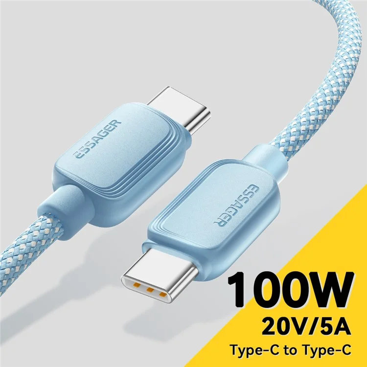 ESSAGER 1m C-C 100W Type-C to Type-C Fast Charging Cable Data Transmission Cord - Blue