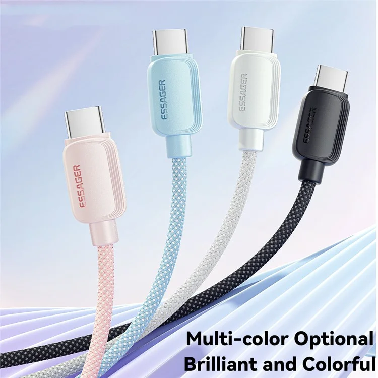 ESSAGER 1m C-C 100W Type-C to Type-C Fast Charging Cable Data Transmission Cord - Blue