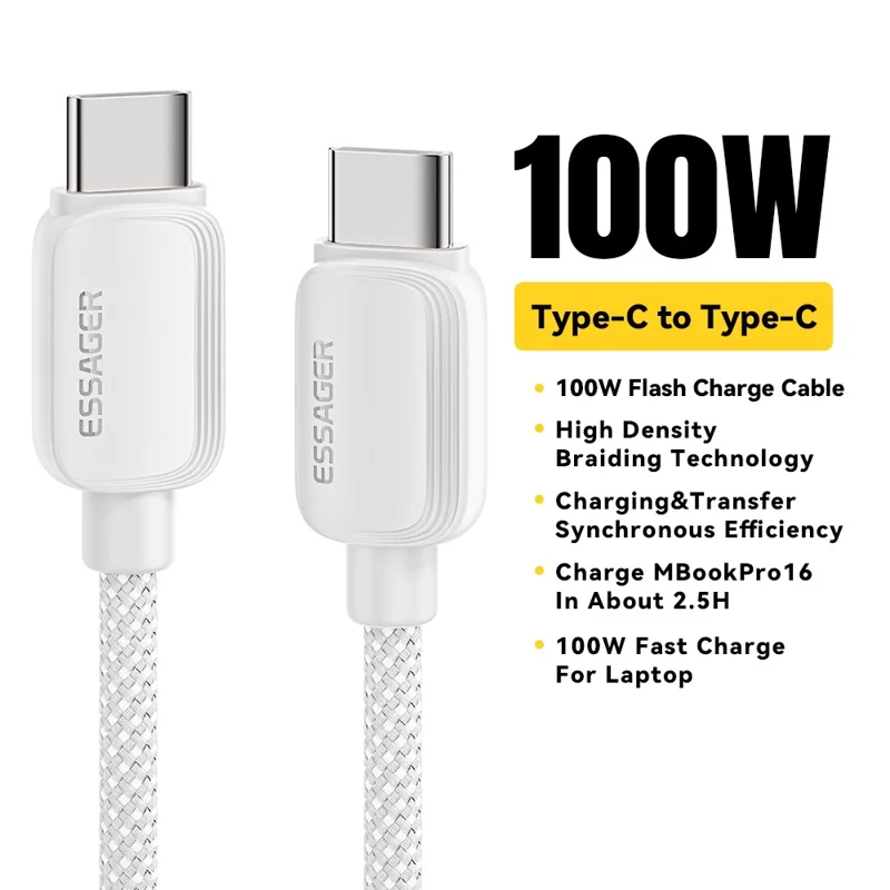 ESSAGER 1m C-C 100W Type-C to Type-C Fast Charging Cable Data Transmission Cord - Beige