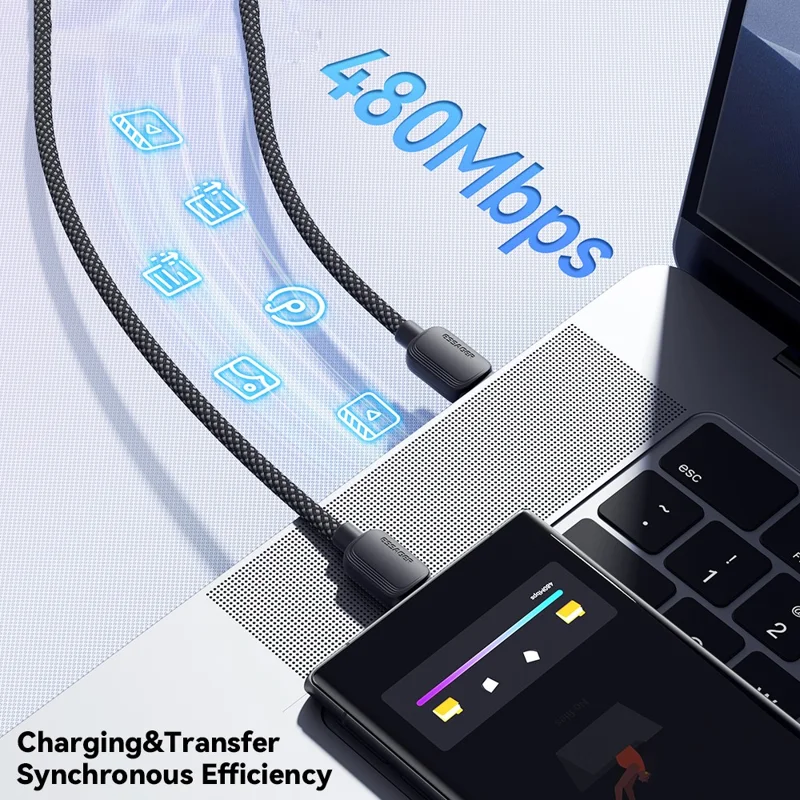 ESSAGER 1m C-C 100W Type-C to Type-C Fast Charging Cable Data Transmission Cord - Beige