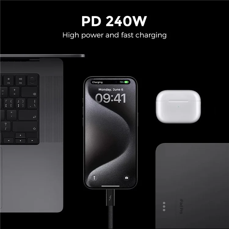 Câble USB-C AHASTYLE XC03 1m 240W Charge Rapide Cordon 40Gbps Haute Vitesse Données Câble Prise en Charge 8K 60Hz