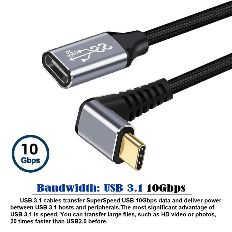 UC-058-UP-3.0M 3m 90-Degree Angled USB-C USB 3.1 Male to Female Cord Aluminum Alloy Connector Extension Cable