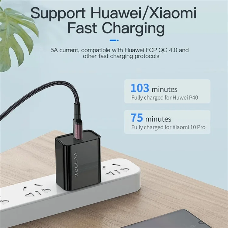 KUULAA KL-X31 Câble Type-C vers Type-C 2m 100W 5A Tressé en Nylon Cordon de Données Charge Rapide pour iPhone Série 15