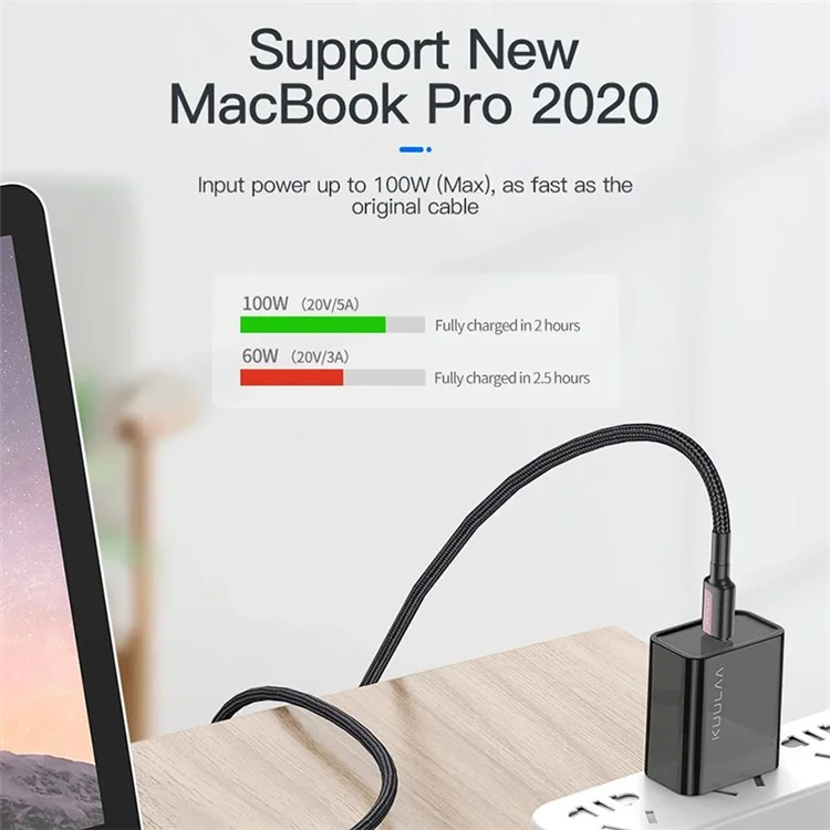 KUULAA KL-X31 Câble Type-C vers Type-C 2m 100W 5A Tressé en Nylon Cordon de Données Charge Rapide pour iPhone Série 15