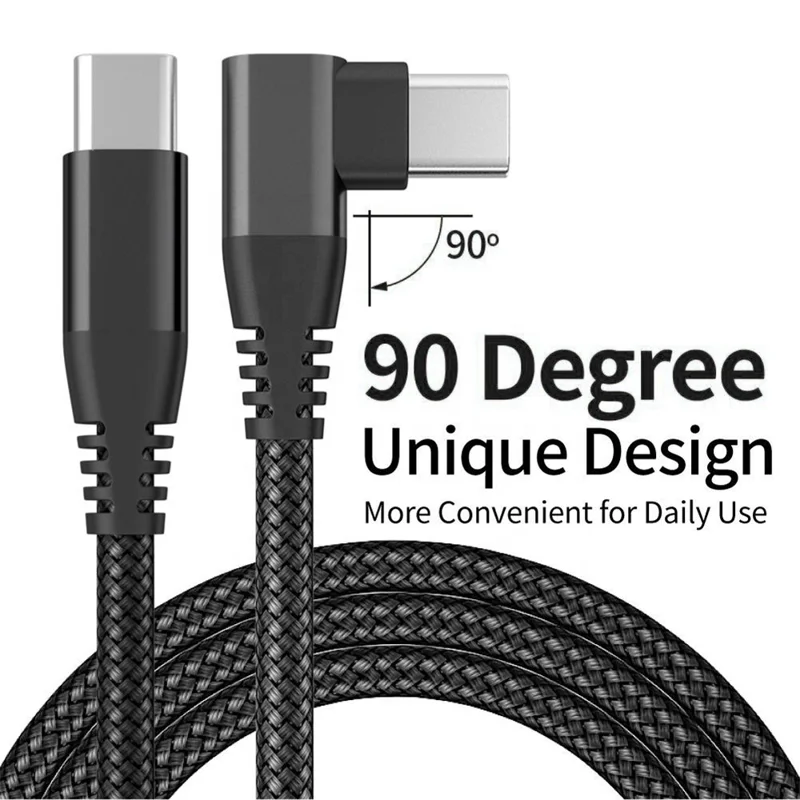 1m 90-Degree Right Angle Charging Cable USB 2.0 PD 60W Type-C to Type-C Data Syncing Cord - Black