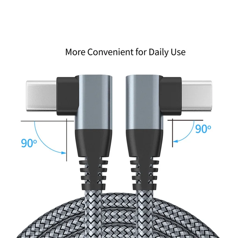 1m 90-Degree Right Angle Charging Cable USB 2.0 PD 60W Type-C to Type-C Data Syncing Cord - Black
