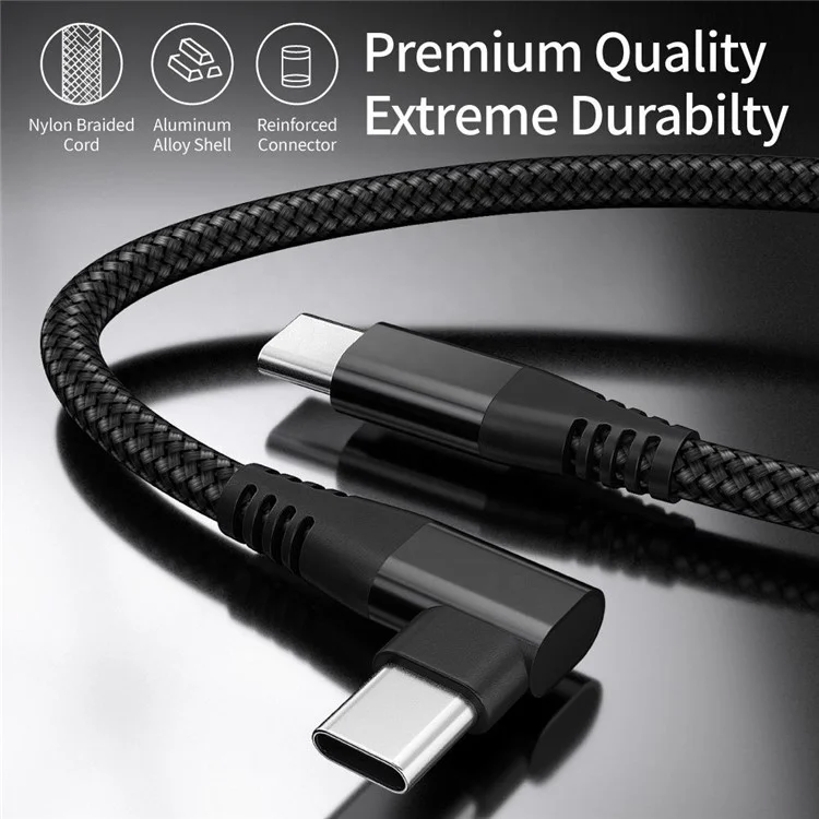Кабель с изогнутым разъёмом Type-C – Type-C длиной 2м для быстрой зарядки PD 60W и передачи данных – серый