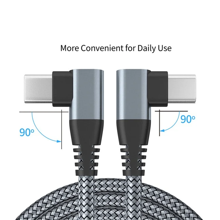 2m Type-C to Type-C Elbow Cable PD 60W Fast Charging Cord USB 2.0 Data Sync - Grey