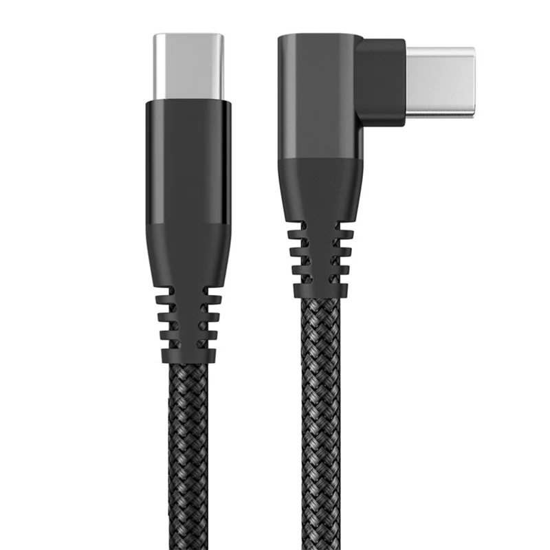 Cabo Cotovelo Tipo-C para Tipo-C de 2m PD 60W Carregamento Rápido Cabo de Dados USB 2.0 - Preto