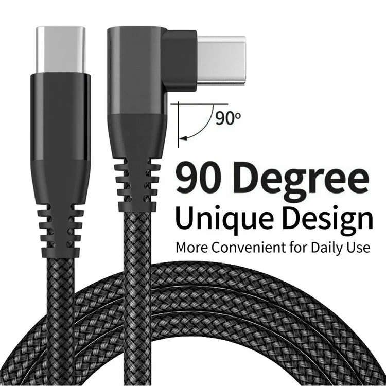 3m 90-Degree Type-C to Type-C Cable PD 60W USB 2.0 Fast Charging Data Cord - Grey