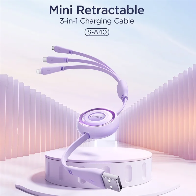 JOYROOM S-A40 3-in-1 Mini Retractable Charging Cable 1m 3.5A Charging Data Cable - Baby Blue