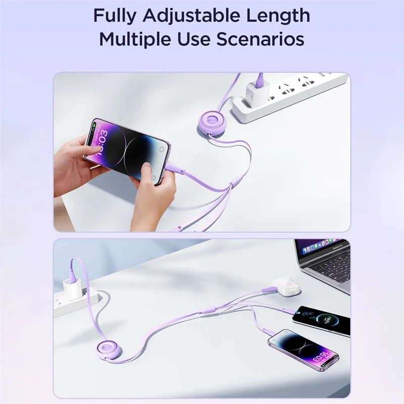 JOYROOM S-A40 3-in-1 Mini Retractable Charging Cable 1m 3.5A Charging Data Cable - Baby Blue