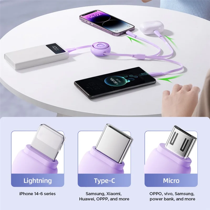 JOYROOM S-A40 3-in-1 Mini Retractable Charging Cable 1m 3.5A Charging Data Cable - Baby Blue