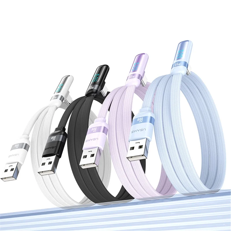 USAMS Wind Series US-SJ651 da 1,2 m da USB-A a Type-C ad Angolo Destro Cavo di Ricarica Rapida 6A Display Digital Cord - Viola