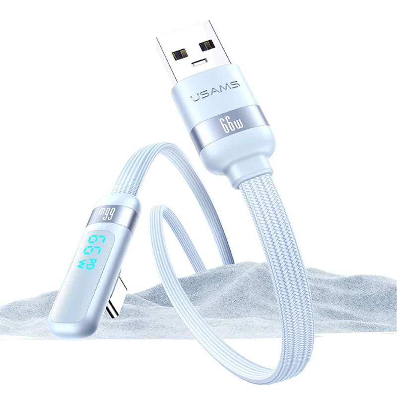 USAMS Wind Series US-SJ651 1.2m USB-A to Type-C Right-angle Data Cable Fast Charging 6A Digital Display Cord - Purple