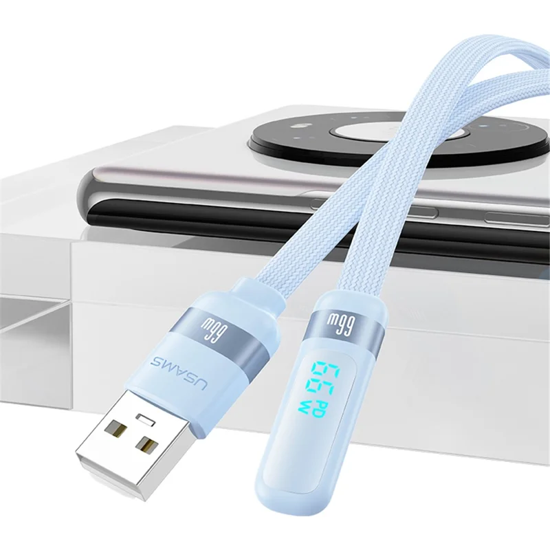 Usams Wind Series US-SJ651 1,2m USB-A Para Tipo c Cabo de Ângulo Direito Cabo de Carregamento Rápido 6A Digital Display Cord - Roxo