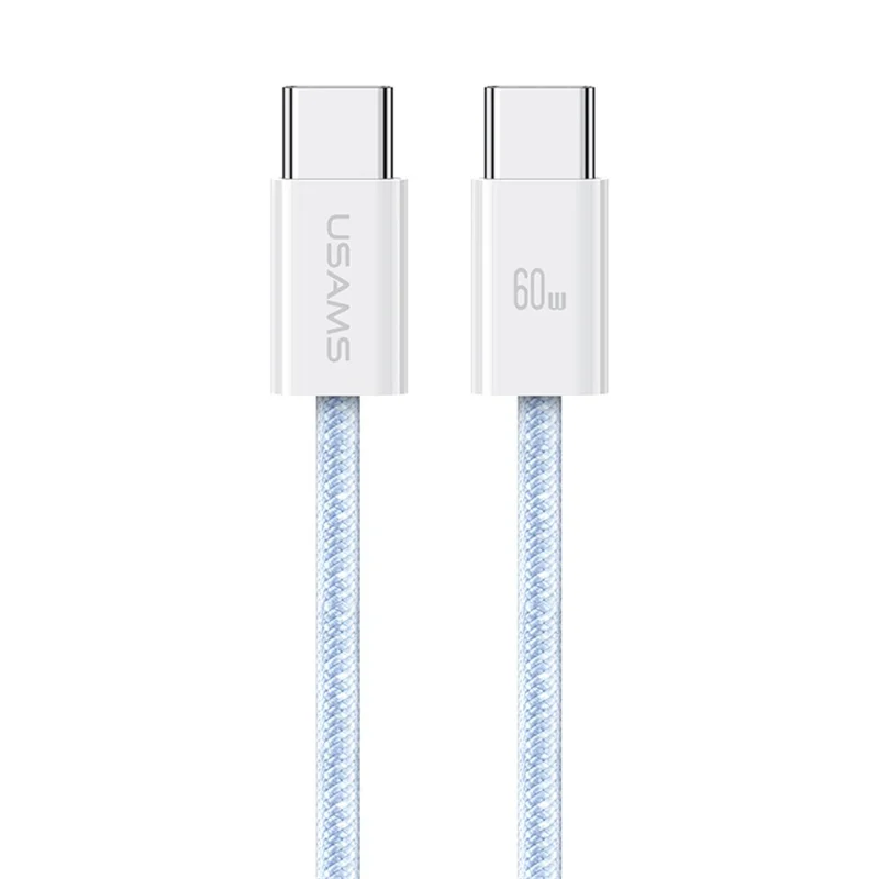 USAMS US-SJ656 U86 1.2m PD 60W Fast Charging Cable Type-C to Type-C Rainbow Braided Cord - Blue