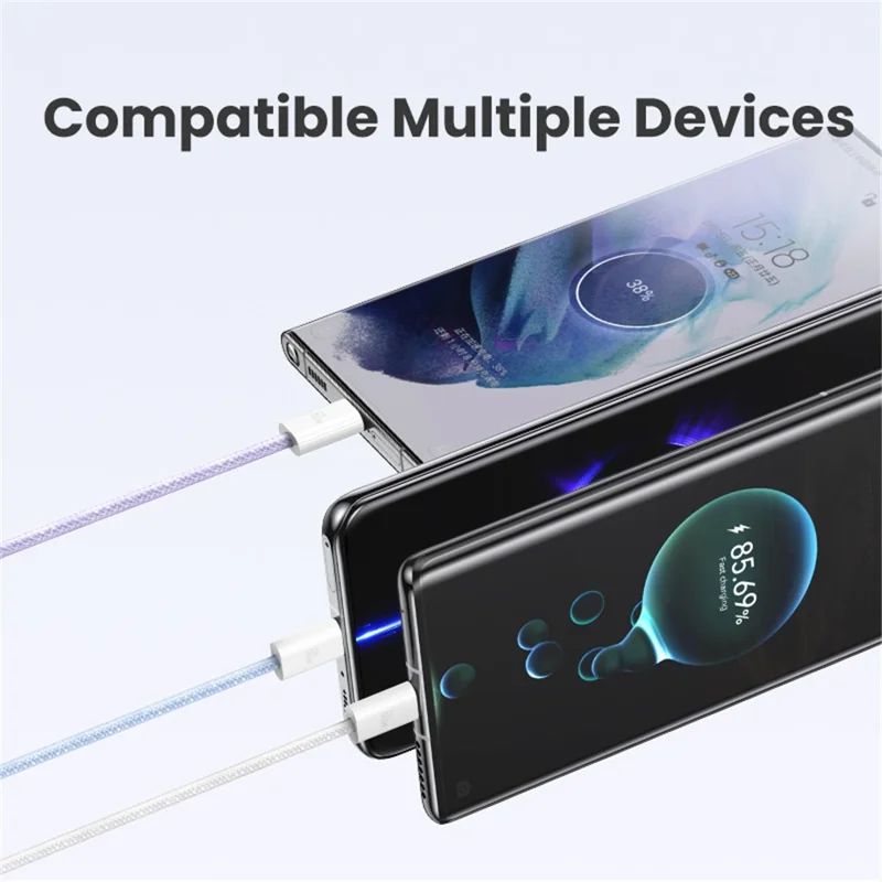 USAMS US-SJ656 U86 1.2m PD 60W Fast Charging Cable Type-C to Type-C Rainbow Braided Cord - Blue