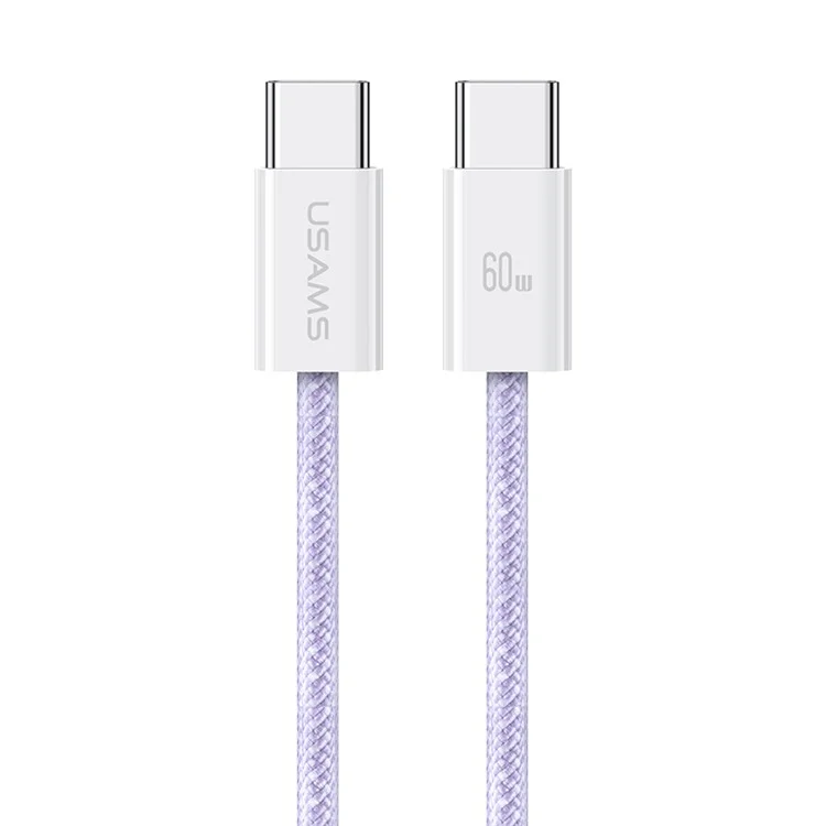 USAMS US-SJ656 U86 1.2m PD 60W Cable de carga rápida de tipo C a tipo C Rainbow Braided Cord - Púrpura