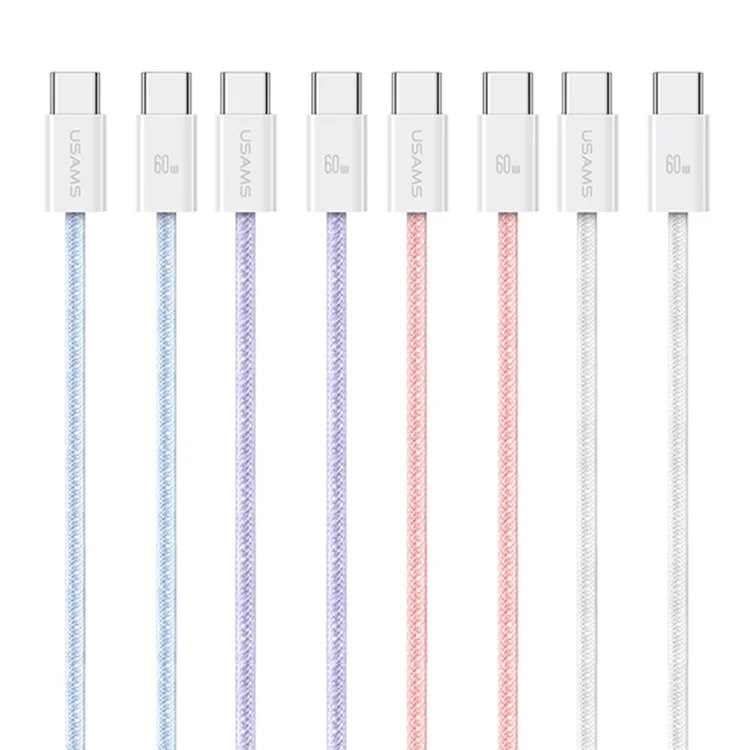 USAMS US-SJ656 U86 1.2m PD 60W Cable de carga rápida de tipo C a tipo C Rainbow Braided Cord - Púrpura