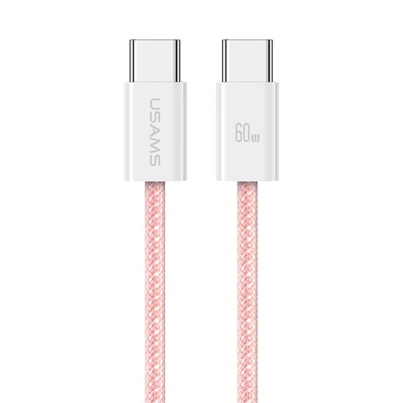 USAMS US-SJ656 U86 1.2m PD 60W Fast Charging Cable Type-C to Type-C Rainbow Braided Cord - Pink
