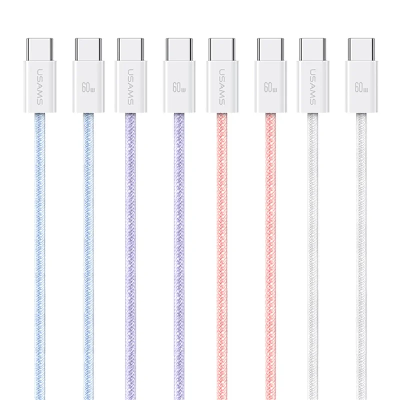 USAMS US-SJ656 U86 1.2m PD 60W Fast Charging Cable Type-C to Type-C Rainbow Braided Cord - Pink